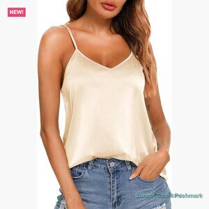 Satin Silk V Neck Adjustable Strap Camisole Tank Top